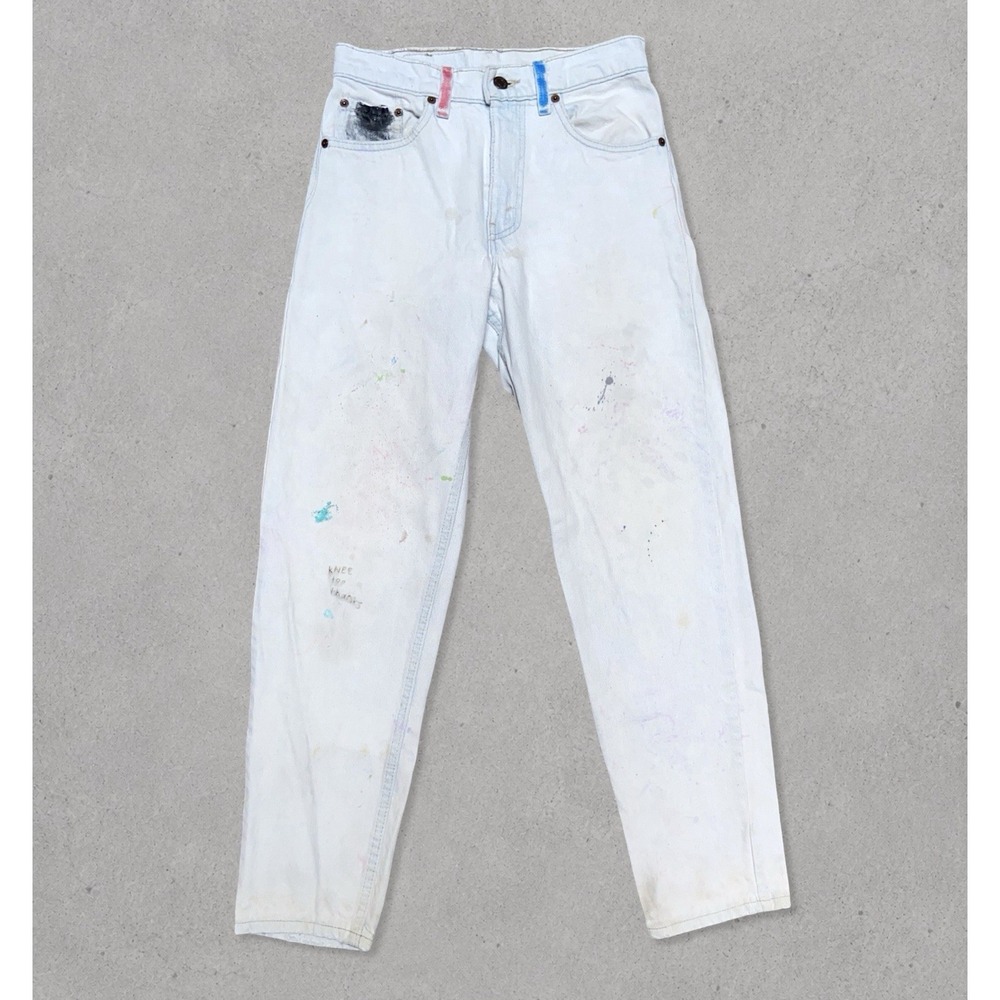 Vintage 90s Levi's 550 White Painter Jeans 28x30 USA Made Paint Splatter Denim